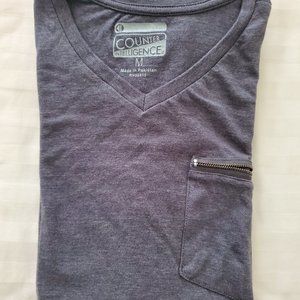 Counter Intelligence Solid Gray V-Neck Short Sleeve Slim Fit T-shirt Mens Medium